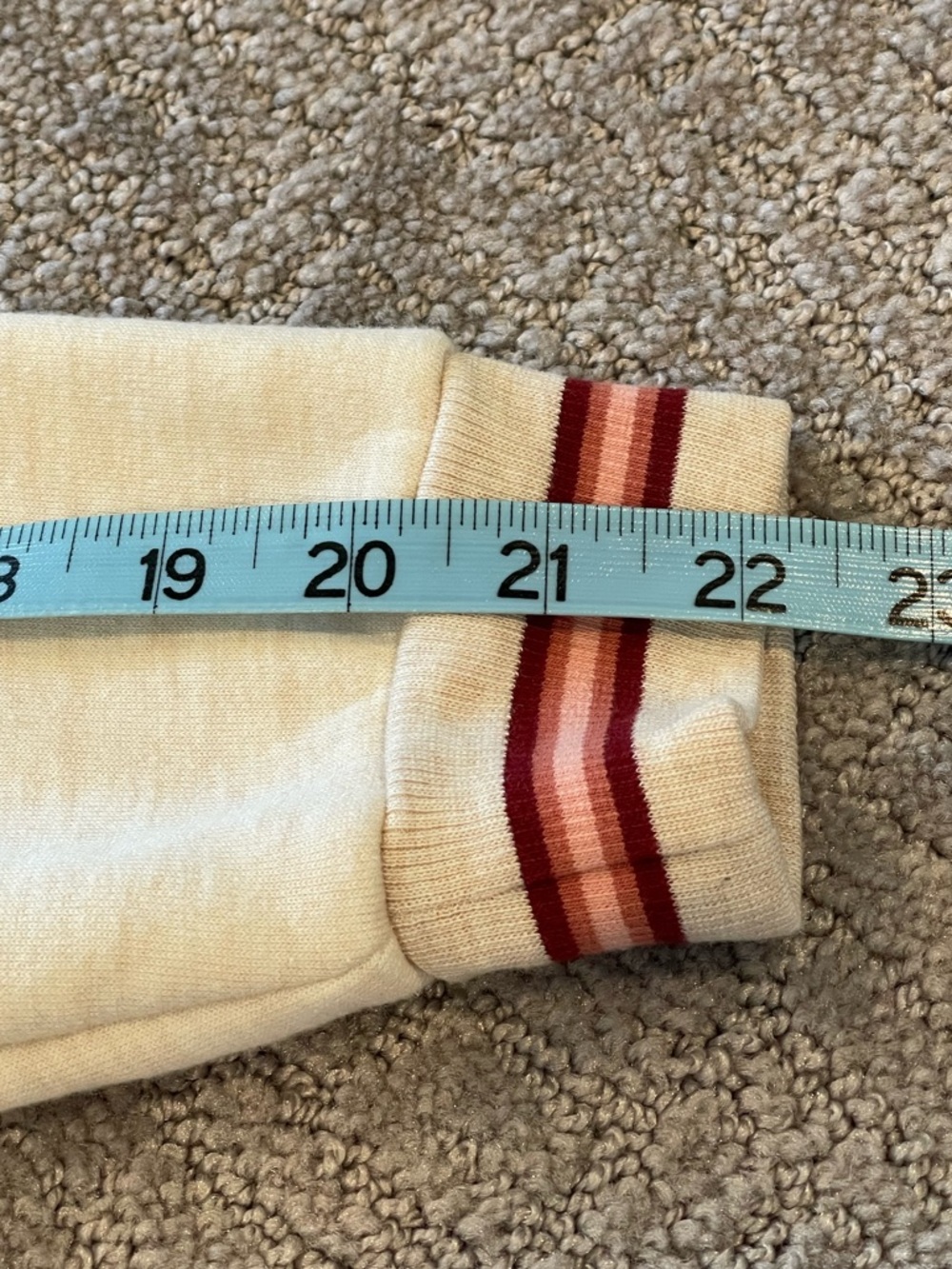 Marine Layer Oatmeal Crewneck Ringer Sweatshirt, Burgundy/Pink Trim, Pullover, S - Picture 12 of 15